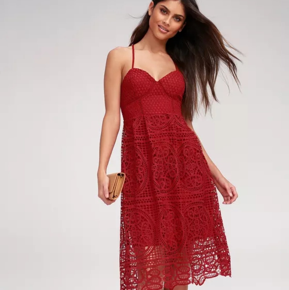 NEW LuLu's Berry Red Lace Dress